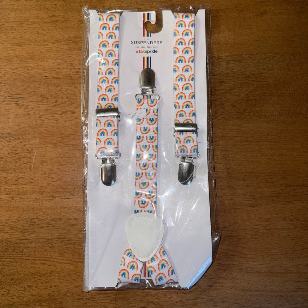 Target Pride Rainbow Suspenders White Adjustable Y-Back Metal Clips #takepride